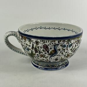 Ceramicas De Coimbra Portugal Hand Painted Floral Animal Soup Cup 7" x 3.5"